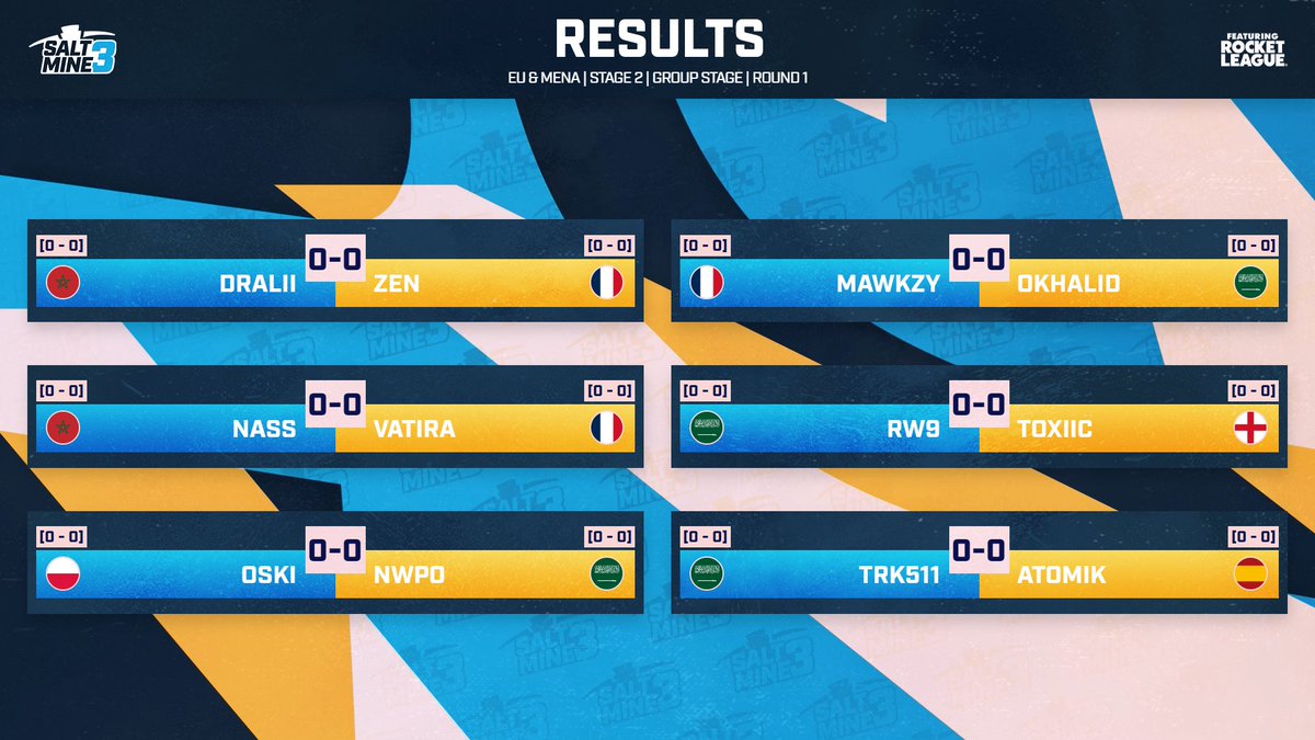 JohnnyBoi_i's tweet photo. The Main Event for #SaltMine3 EU Stage 2 is just around the corner!

Group Stage begins at 7pm CET (1pm EST) on the 13th of November. 

Newly qualified 🇲🇦@dralii897 and 🇪🇸@LTK_AtomiK take on the top 10 from Stage 1.

Below are the matches for Day 1 ⬇️ https://t.co/iumaxTt6vG