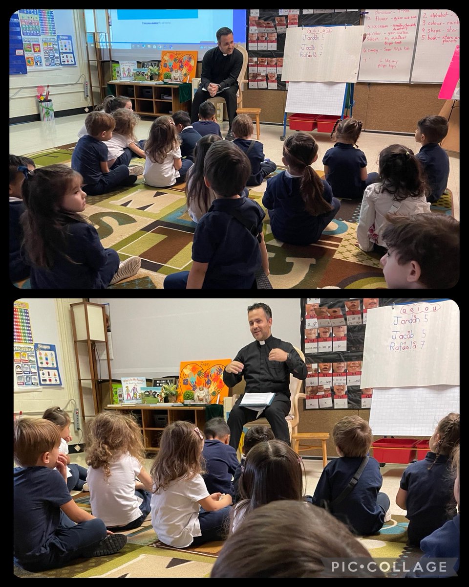 Elp1 Ss were so engaged today with a visit from  Father Eduardo! We are thankful  for having him come by and share a story with us, answering our questions &amp; sharing a blessing with us! ⁦<a href="/FigueiredoOdile/">Odile Figueiredo</a>⁩ ⁦<a href="/TCDSB/">Toronto Catholic District School Board</a>⁩ ⁦<a href="/TCDSB_RDAddario/">Robert D’Addario</a>⁩ ⁦<a href="/TCDSB_NCC/">TCDSB Nurturing our Catholic Community</a>⁩ 🙏🏽