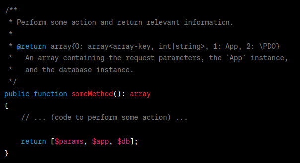sandro_m_m's tweet image. Hey @enunomaduro! I appreciate your thoughts, so I&apos;d love to hear your opinion on this approach of specifying various return data types via phpDoc. #PHP