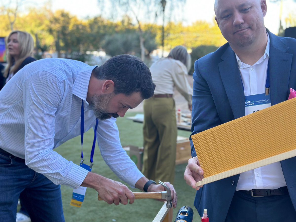 314e's tweet photo. Our team at CHIME 2023 is not just contributing to healthcare IT innovation but also to the future of therapy. Building bee hives for a cause - because change starts with every small buzz. 🐝 ✨ 

#CHIMEinForChange #314eTeamEffort #CHIME2023 #healthcareinnovation https://t.co/NasRnFQVHJ