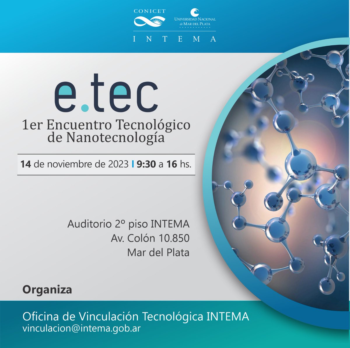 🔬 ¡Primer Encuentro Tecnológico Mar del Plata 2023! 

¡Te invitamos a unirte presencialmente en el Auditorio INTEMA (Av. Colón 10850) o a participar virtualmente! 
Inscripción abierta. ➡️ forms.gle/bAVhJ7AM4Fo32g…