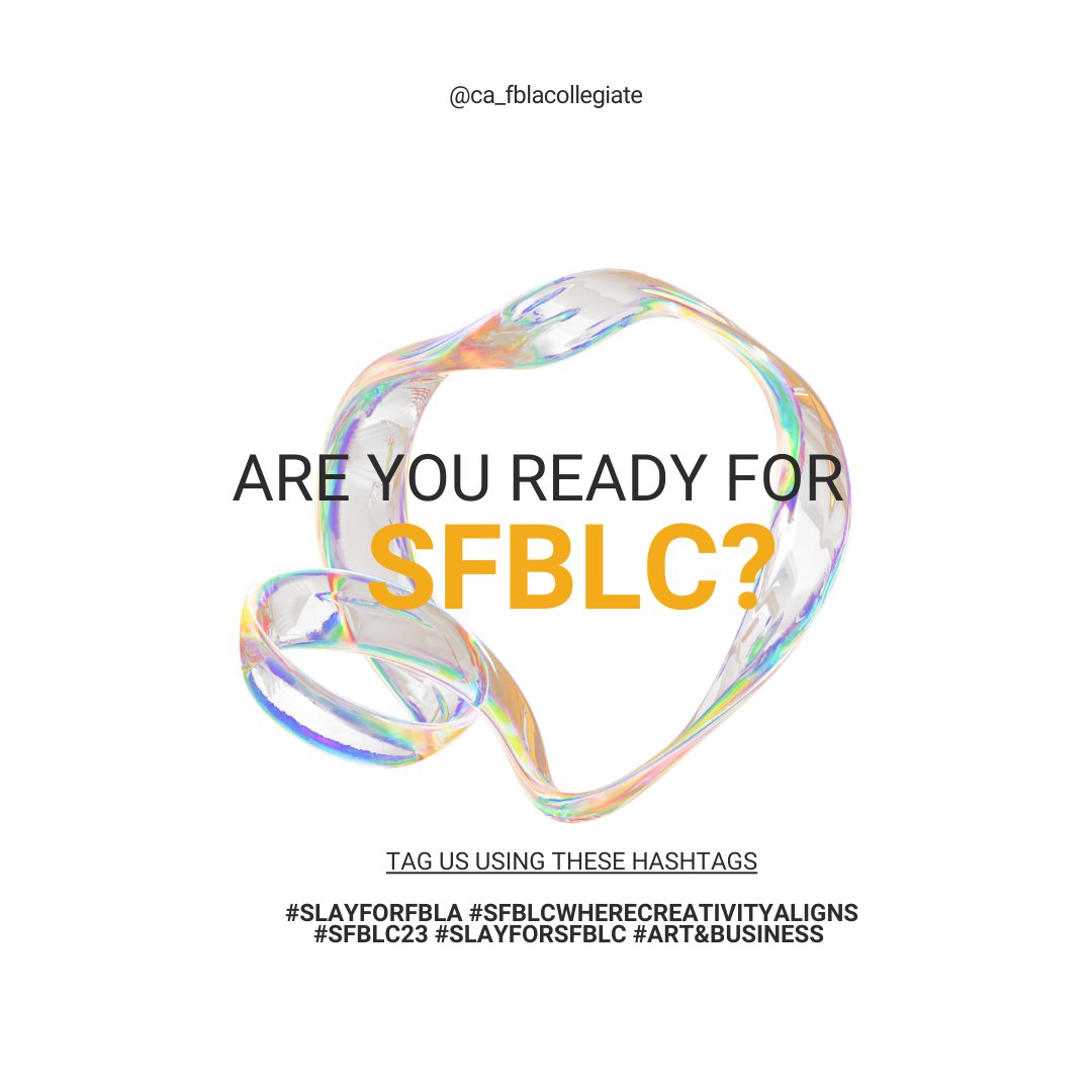 ARE YOU READY FOR SFBLC?????

Comment down below about what you are most excited about👇👇👇
.
.
.
.
#slayforfbla #businesscompetition #competition #university #college #finance #marketing #businesslaw #funevent #workshops
#SFBLC #excitedforSFBLC #cantwait #countdownbegins