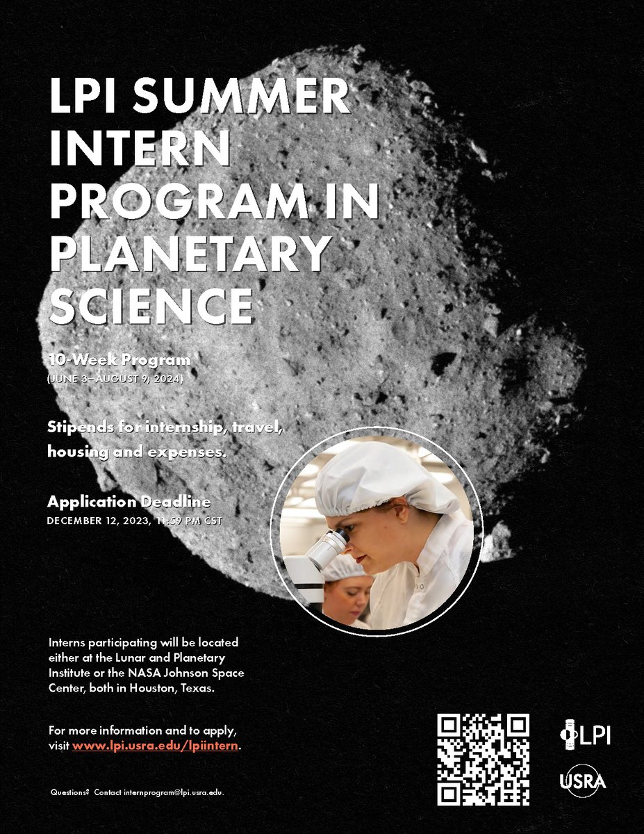 Applications are now open for the 2024 LPI Summer Intern Program! Many of today’s leaders in planetary science began as LPI interns. Every career starts somewhere, and we encourage you to join us as you embark on your journey. Learn more and apply today: ow.ly/z5K050Q6vIx
