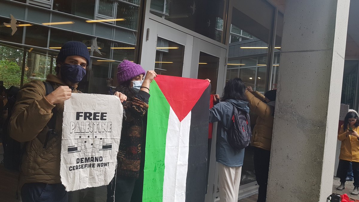 Breaking: We are at UBC where students have SHUT DOWN event where Canada Foreign Affairs Minister was scheduled to speak. The Canadian government has refused to call for minimum of ceasefire. Free Palestine.