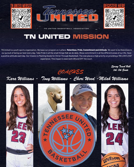 Something big is getting ready to transform the landscape of Chattanooga Area Basketball.  I am excited to announce that we will be partnering with Tennessee United to form teams in 5th, 6th, 7th, and 8th grade for travel ball season.  Use QR codes for more info. #TNUnited