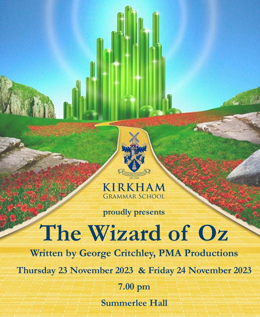 1/3 Excitement is mounting for our forthcoming @KirkhamGrammar Senior School and Sixth Form production of The Wizard of Oz which will take place on Thursday 23 and Friday 24 November 2023 at 7.00pm in the Summerlee Hall. #dramaproduction