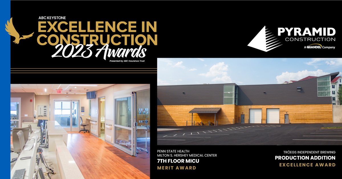 We’re thrilled to share that Pyramid received two awards at <a href="/ABCKeystone/">ABC Keystone</a>'s Excellence in Construction Awards gala. Gratitude to our team, steadfast partners, &amp; our long-time clients <a href="/PennStHershey/">Penn State Health</a> &amp; <a href="/TroegsBeer/">Tröegs Brewing</a>, for entrusting us w/ the privilege to serve and build together.