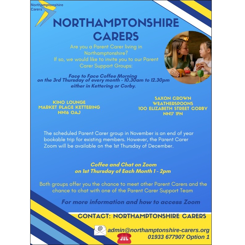 😃 #parentcarers support c/o @NorthantsCarers. 01933 677907 / admin@northamptonshire-carers.org. #Northants