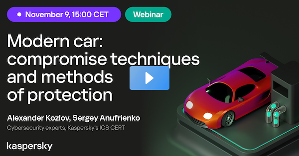 Join #Kaspersky's next #webinar to explore how cybercriminals target modern car interfaces, uncover their crafty techniques, & learn about #AutomotiveSecurity.

Save your spot: kas.pr/oy49 bit.ly/49H3Je2