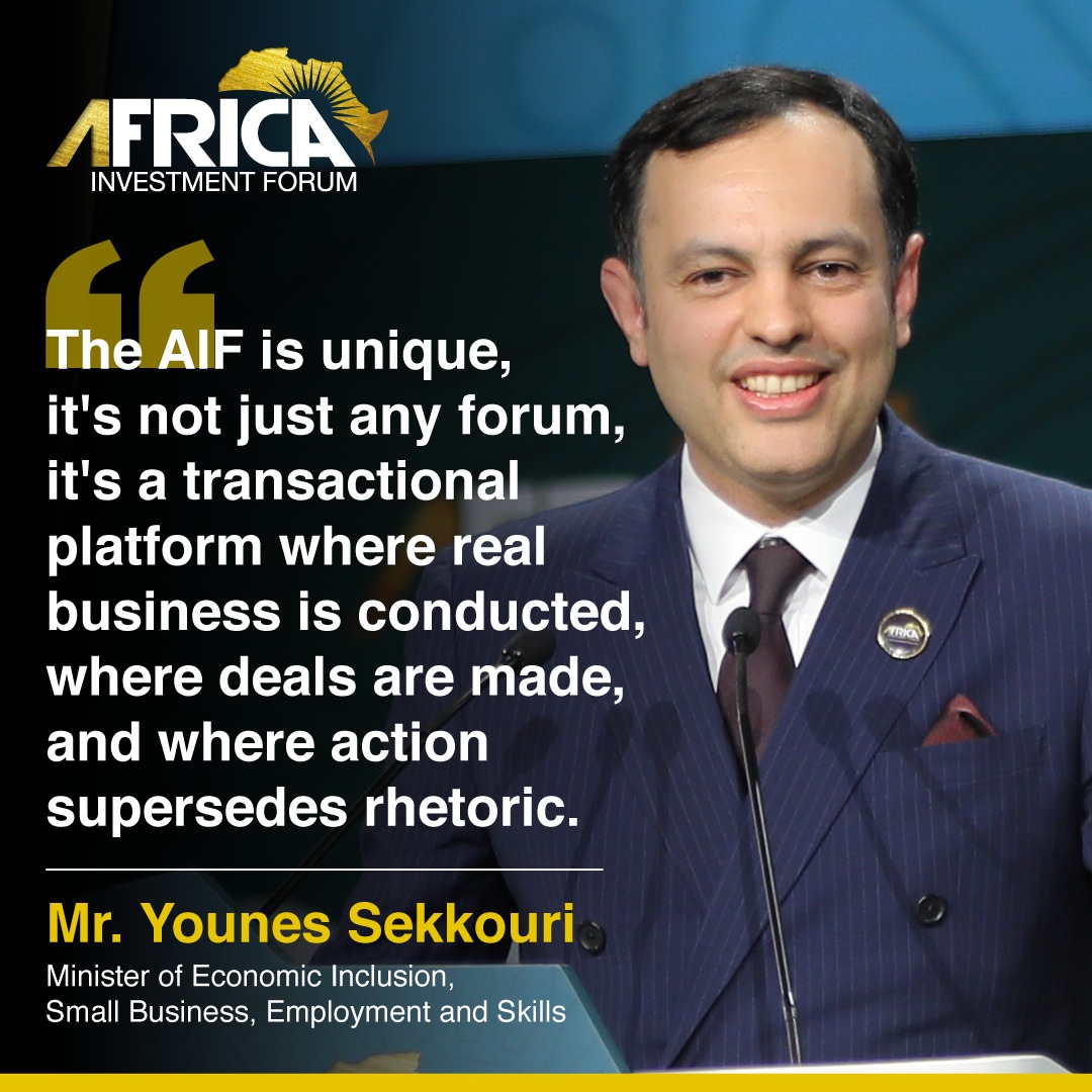 Mr. @younessekkouri, Minister of Economic Inclusion, Small Business, Employment and Skills, during the Closing Plenary of the Africa Investment Forum 2023, held in Marrakesh. #AfricaInvestmentForum #AIF2023 #Morocco