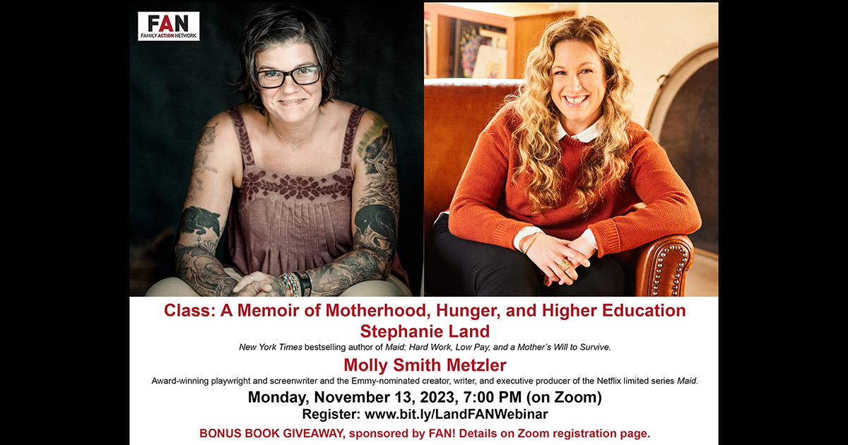 Join ISAC & the @FamilyActionNet for the upcoming webinar, “Class: A Memoir of Motherhood, Hunger, & Higher Education” w/ New York Times bestselling author Stephanie Land & Molly Smith Metzler on Zoom Nov. 13, 7 – 8 pm for this inspiring event! Register at bit.ly/3SvBYip