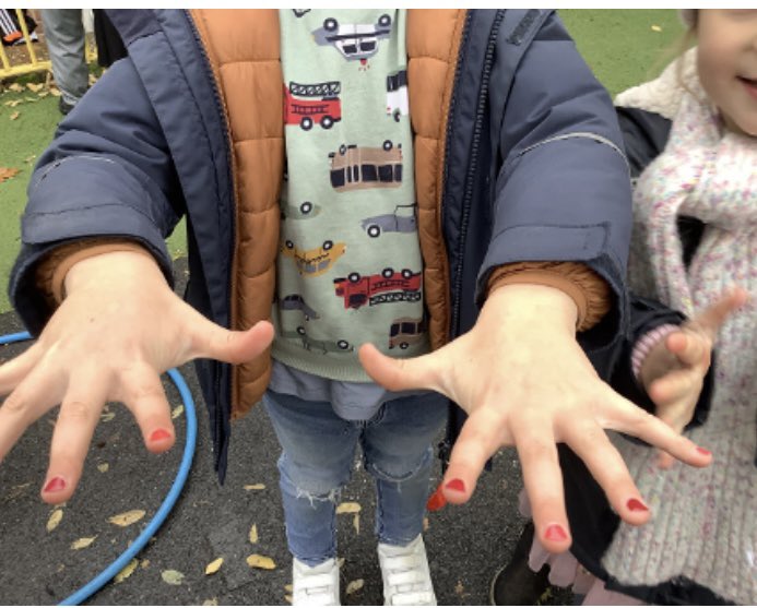 We had painted nails, sweets for a snack and squash in water bottles for break the rules day today!