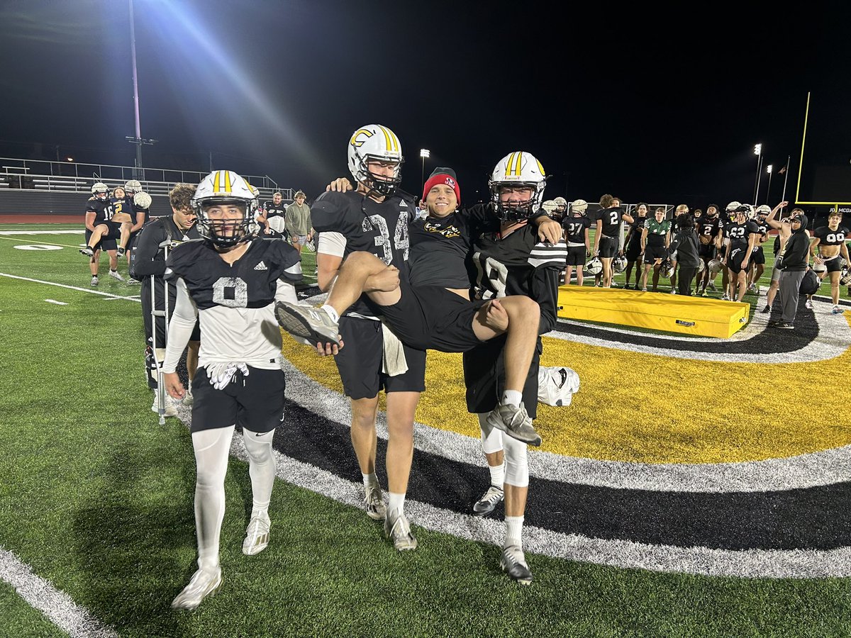 CentreFootball's tweet photo. Senior tradition: Senior Hit 🤝 Carried Off Field. Successful Final Practice for these men who have given to, and led this program for the last 4/5 years! #PEV https://t.co/ADu7hd4Zx6
