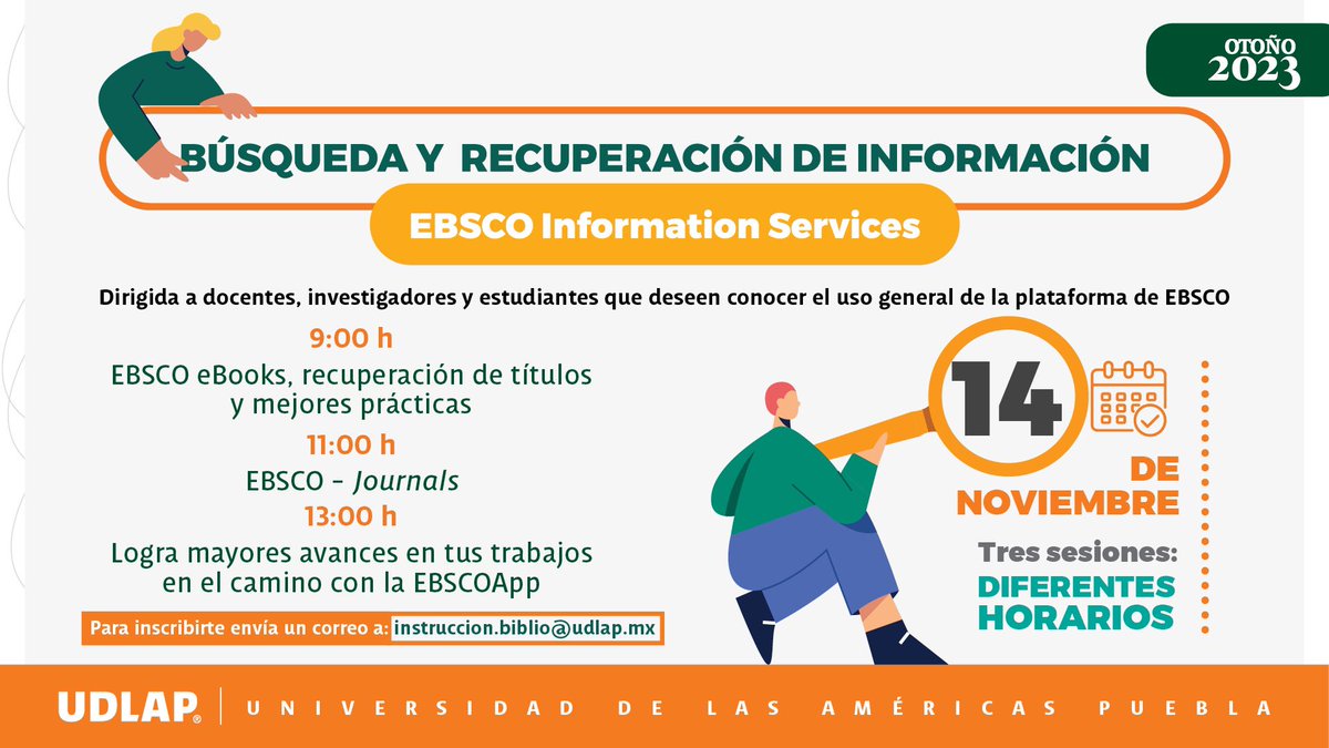 biblioUdlap's tweet image. Aprovecha esta oportunidad para dominar recursos y técnicas de búsqueda DE #EBSCO Information Services. 🖥️ 
¡Inscríbete ahora enviando un correo a ✉️instruccion.biblio@udlap.mx!