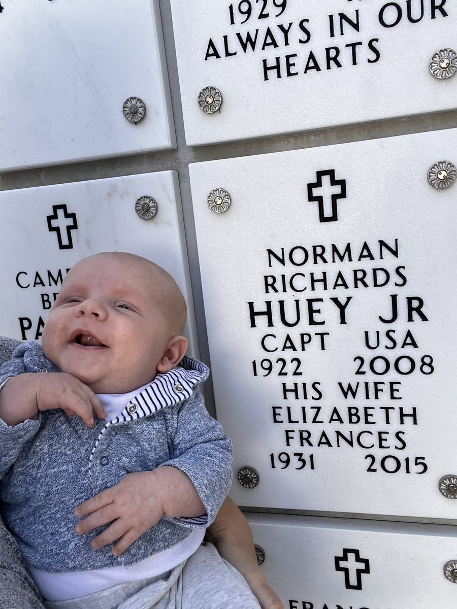 In honor of Veterans Day, I took my two-month-old son to Arlington National Cemetery where his namesake, my dear grandfather, lay in rest. A really special moment, and I know my grandpa got a kick out of it. If you have a moment, give a thought to Norman Huey, and all our vets 🇺🇸