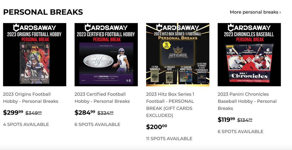 Start the weekend off right!! Check out the cheapest Personal Breaks in the Hobby!!! 2023 Certified - $284.99/box 2023 Origins - $299.99/box cardsawaybreaks.com