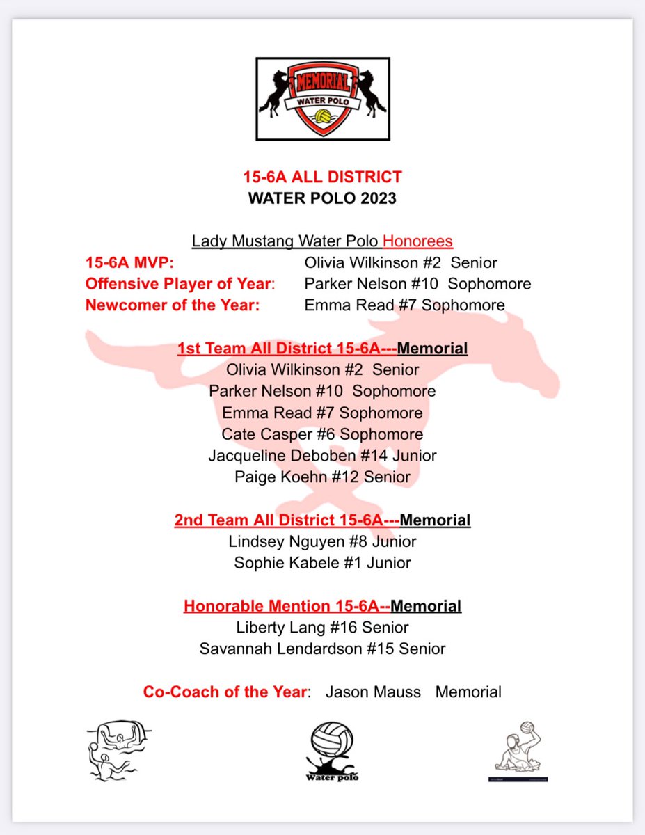 ParkerNelson08's tweet photo. I’m a little late to the post but I received all district offensive player of the year as well as first team for my district! I’m so bummed the season is over, still reminiscing. @MemorialHS_swim @USAWP https://t.co/30iFtbS7ra