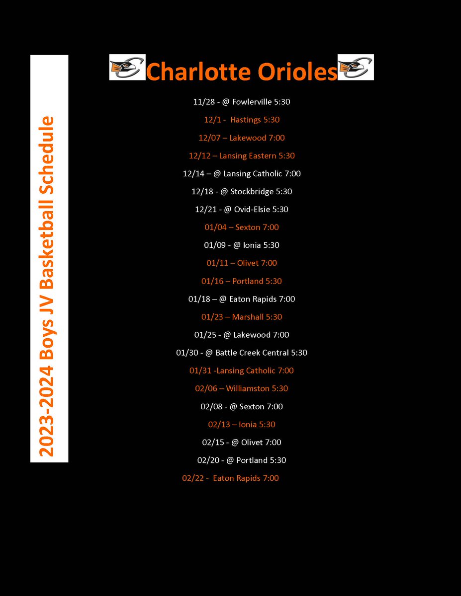 2023-2024 JV Basketball Schedule