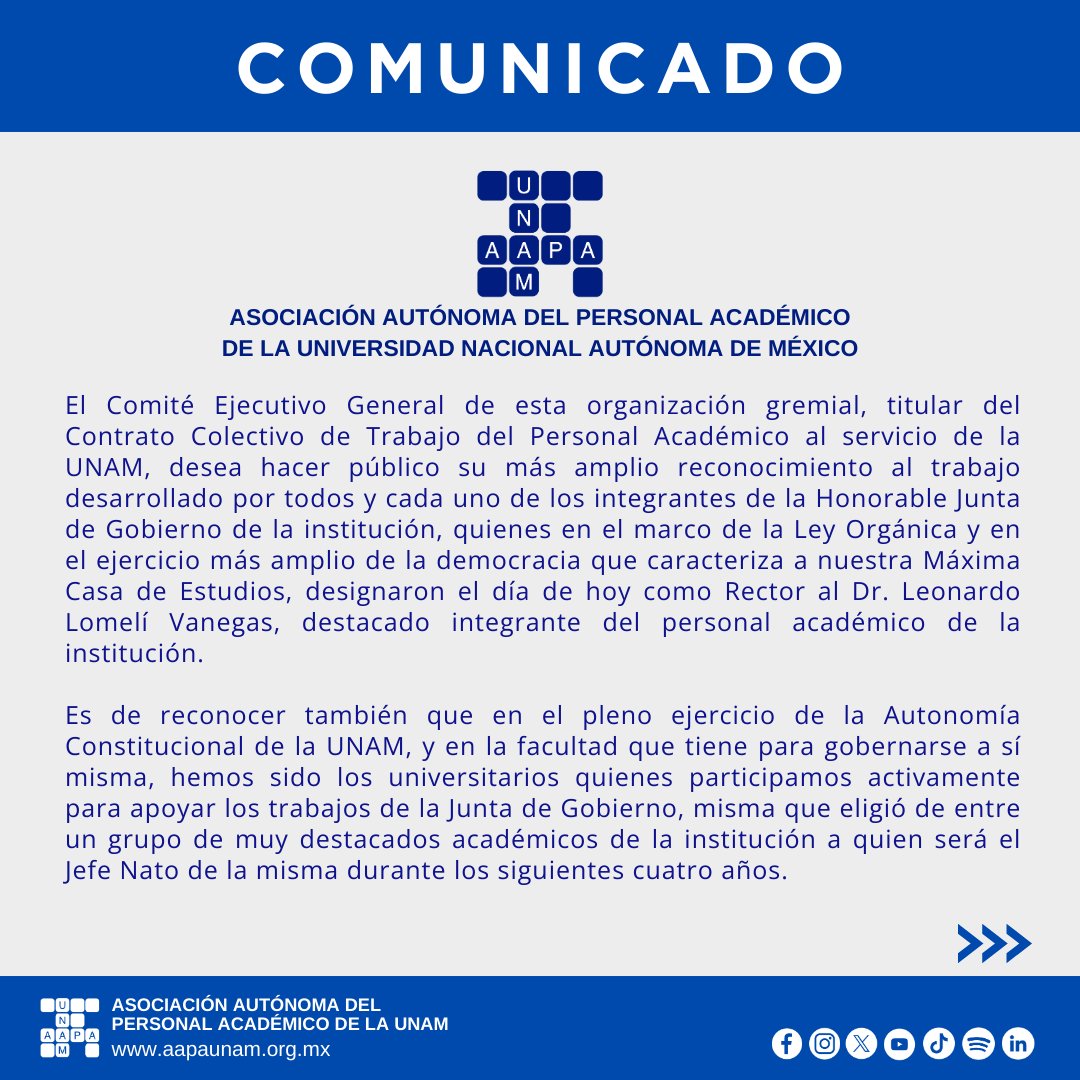 AAPAUNAMOficial's tweet image. COMUNICADO

#SomosAAPAUNAM #UNAM #Rector