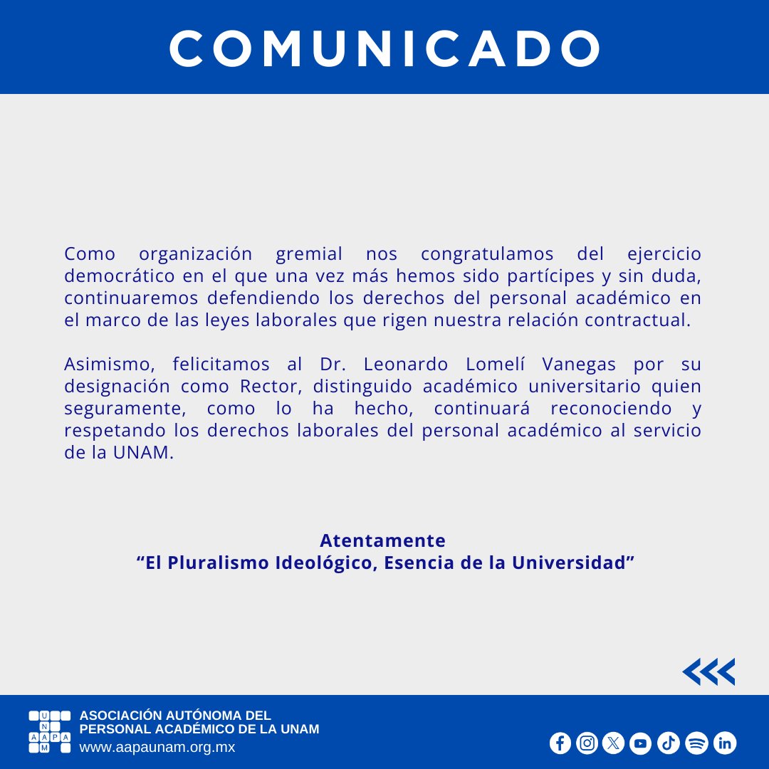 AAPAUNAMOficial's tweet image. COMUNICADO

#SomosAAPAUNAM #UNAM #Rector