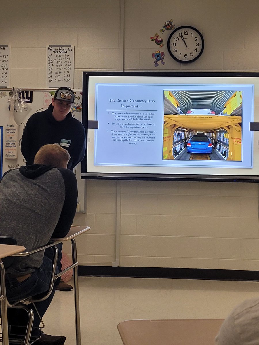 Mrs_Vogan's tweet photo. Lorri-Ann Brogdon does a series of guest speakers in her Geometry classes where former students come back to talk about how they use Geometry in their careers. This week was Dalton who uses Geometry every day in welding. Students were captivated as he shared his experiences and the  opportunities he has at age 20. The message was powerful - yes, you will use this in the future!!