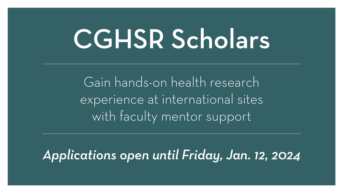 CGHSR Scholars gain hands-on health research experience at international sites with faculty mentor support. This is an opportunity for UMN doctoral students, postdocs, and recent master's level graduates. Applications are open until Jan. 12! z.umn.edu/92hv