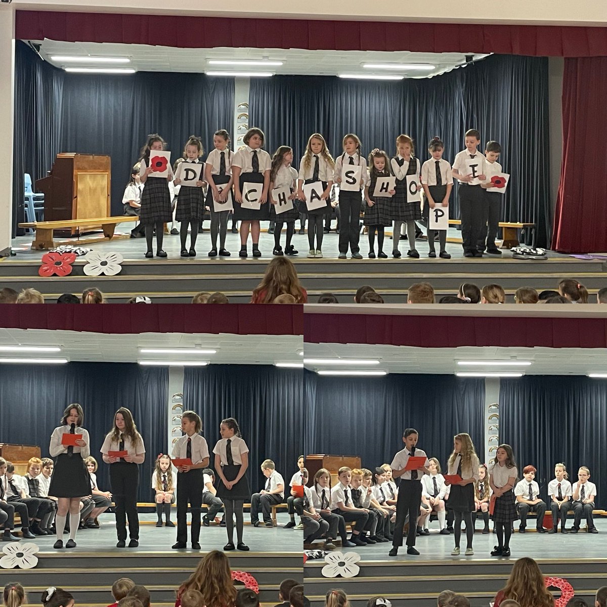 WhinhillPS's tweet photo. This morning GP4-7 shared their learning all about Remembrance Day. ❤️ Their assembly was full of interesting facts, poetry, fantastic singing and the children’s hopes for the future. There was also a beautiful performance of In Flanders Fields. 😊 We are so proud of you all! 🌟 https://t.co/AEVlvO9340