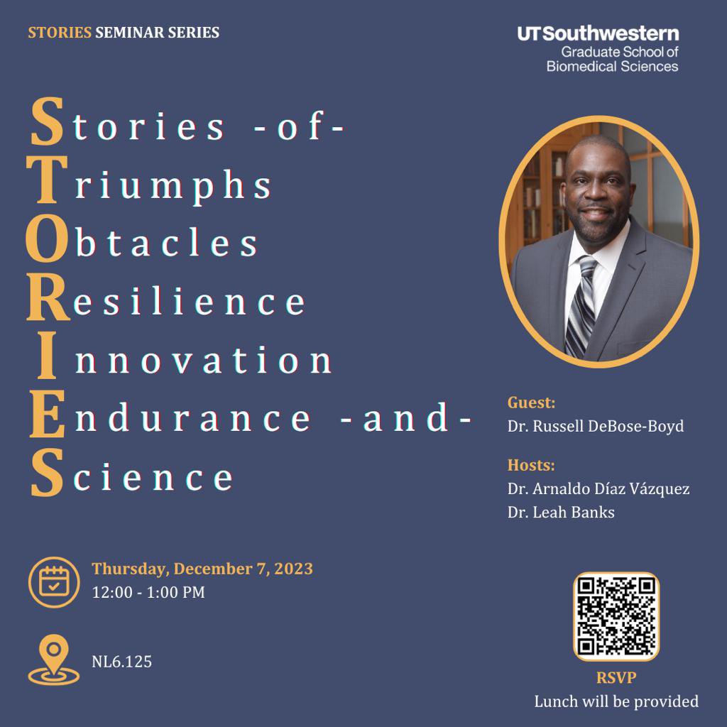Dr. Arnaldo Díaz (@adiaz_phd) on Twitter photo ✨Thrilled to share the latest!
STORIES welcomes its second speaker, <a href="/theNASciences/">National Academy of Sciences</a> member, Professor Russell DeBose-Boyd. Join us for a conversation on building a science identity. See the flyer below ⬇️ for details/registration ✨Thrilled to share the latest!
STORIES welcomes its second speaker, <a href="/theNASciences/">National Academy of Sciences</a> member, Professor Russell DeBose-Boyd. Join us for a conversation on building a science identity. See the flyer below ⬇️ for details/registration