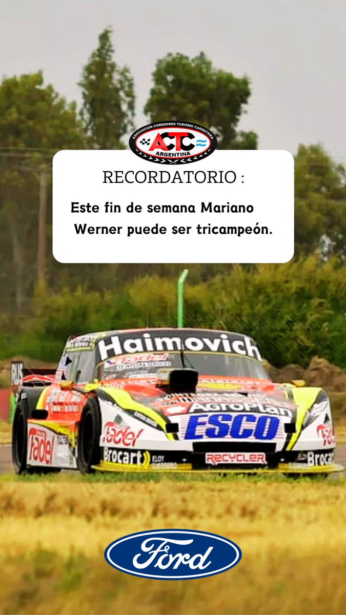 El Turismo Carretera correrá la fecha numero 4 de la Copa de Oro en Toay, La Pampa y <a href="/MWernerOK/">Mariano Werner</a> tiene chances de ser campeón una fecha antes.1⃣
.
. 
Si el entrerriano logra ganar la carrera  su rival directo, <a href="/JulianSantero/">JULIAN SANTERO</a>, debe sumar al menos 17pts para estirar la definición.