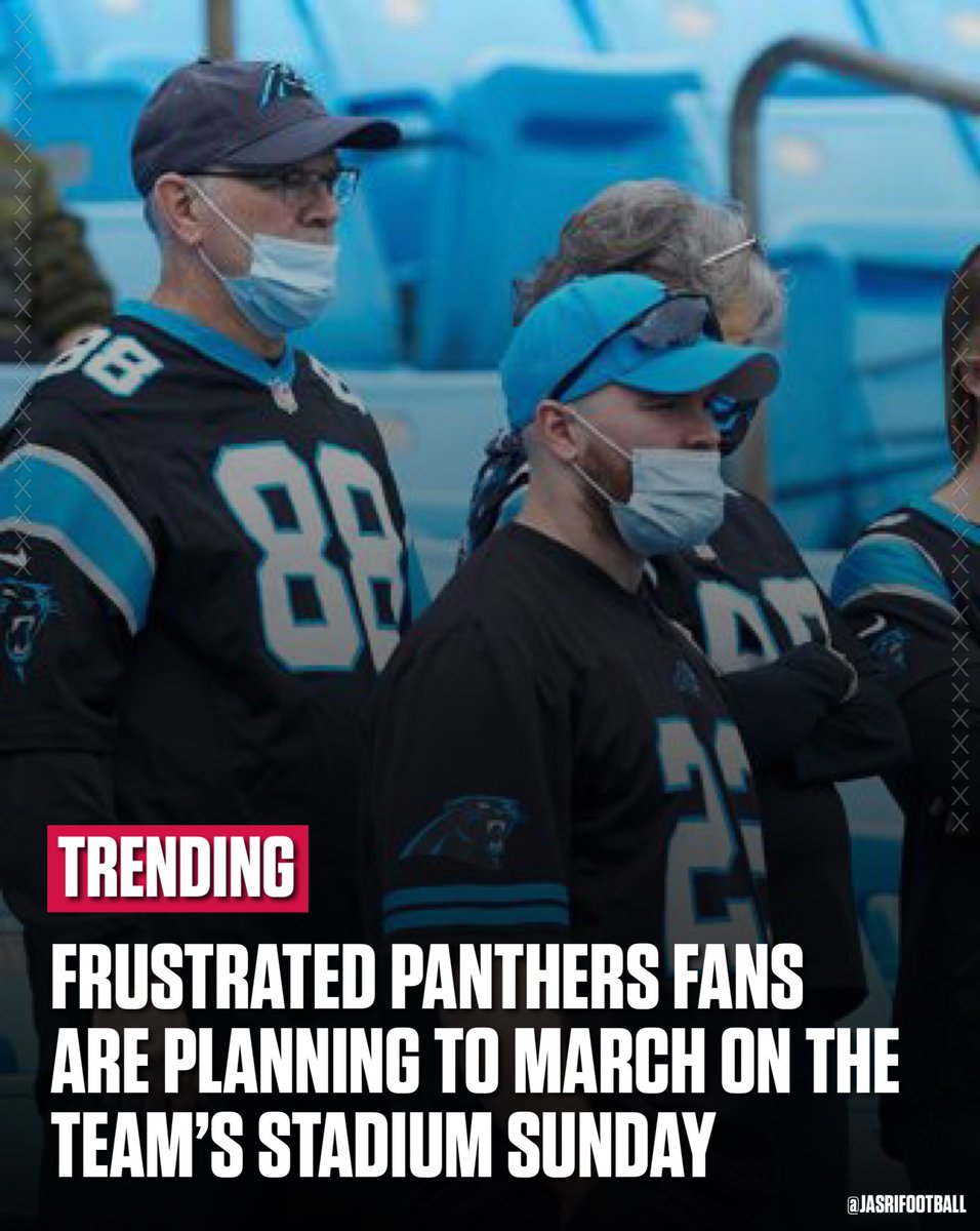 jasrifootball's tweet photo. 𝗧𝗥𝗘𝗡𝗗𝗜𝗡𝗚: Frustrated #Panthers fans are planning to march on the team’s stadium Sunday in protest of the team’s 1-8 start to the season, per the Charlotte Observer.

Quote from @PantherNationPC who is organizing the peaceful protest:

“We love our team but it's time to demand better performance on the field. Let's show our passion (peacefully) and push for change!”