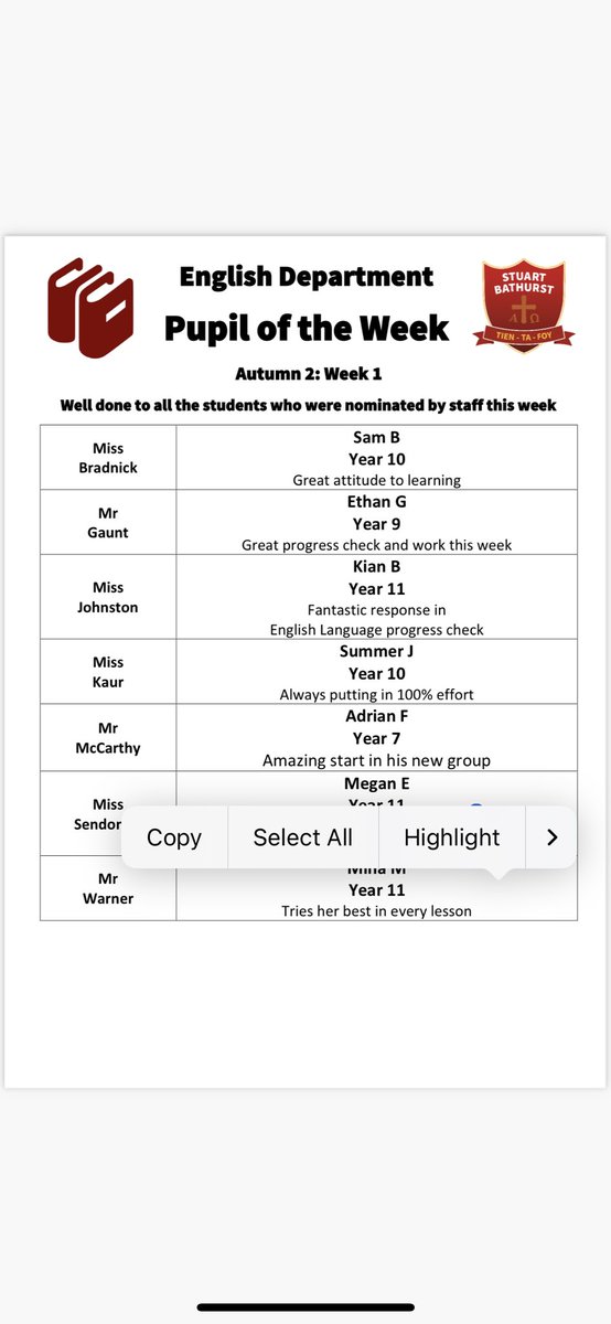 stuartbathurst's tweet photo. Congratulations! This weeks winners of the English Department: Pupils of the week. 👏🏻👏🏻 https://t.co/tG5D1tMZSF