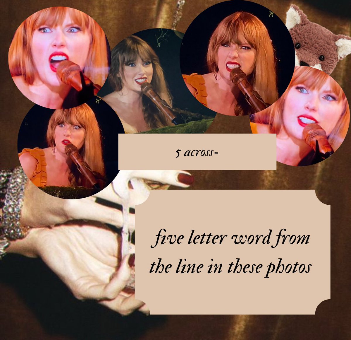 KarmaKarmaGamma's tweet photo. ITS FRIDAY! That means the FINAL crossword clue will be yours for the weekend! If you have all five words, use the highlighted letters and unscramble an Evermore related word. Tis the damn season for it!
Bandit and Karma hope you had fun celebrating #10WeeksOfTaylor 🧡🤎 https://t.co/vGbytfEvez
