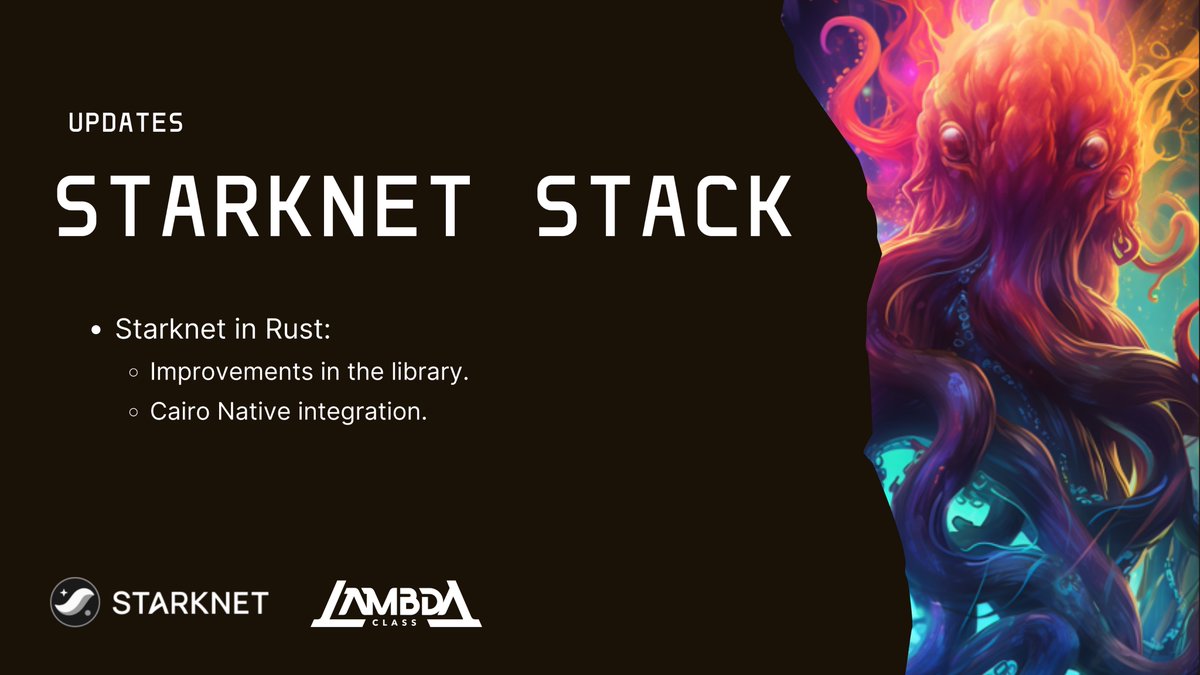 starknetstacklc's tweet photo. (1/6) Friday updates on StarkNet in Rust:

🧵/👇

✅Improvements in the library.
✅Cairo Native integration. https://t.co/4nWcGGtWuT