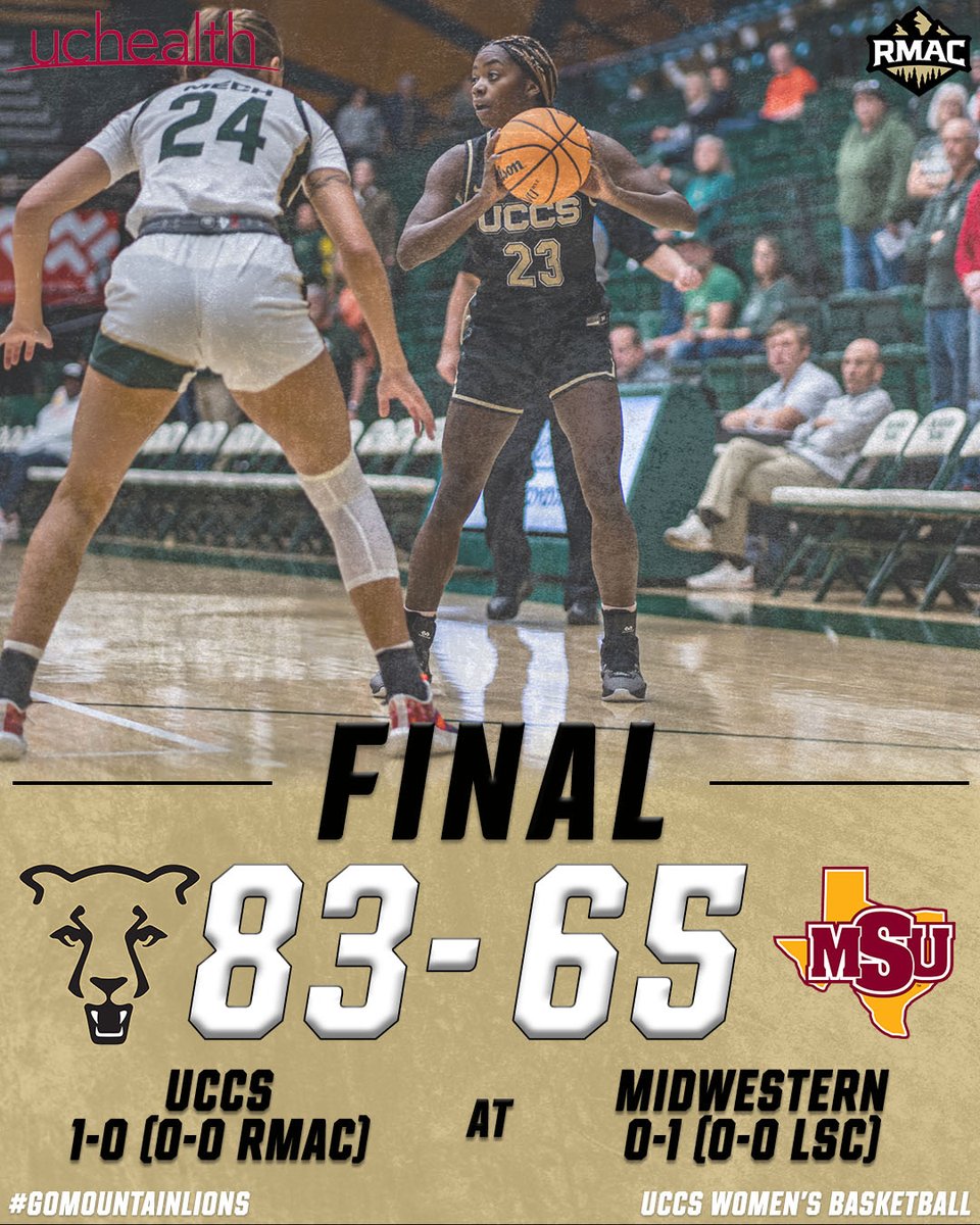 FINAL | UCCS 8️⃣3️⃣, MSU 6️⃣5️⃣

🏀 White: 22 points, 10 Rebounds, 2 Blocks
🏀 Ottmann: 10 Points, 3 Steals, +22
🏀 Moore Allen: 10 Points, 3 Assists
🏀 Vidal: 9 Points, 5 Assists, +21

📅: UCCS will play at Cameron on Saturday at 4:30 p.m. (MT)

#GoMountainLions #RMACwbb