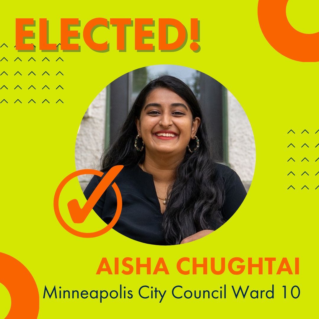 MoveMNAction's tweet photo. Congratulations, @aishaforward10, for re-election to #Minneapolis City Council Ward 10! We're excited for your continued leadership to make all city streets safe &amp; inviting for people who bike, walk, roll &amp; take #transit! #votetransit https://t.co/ZjeJOjWrpk
