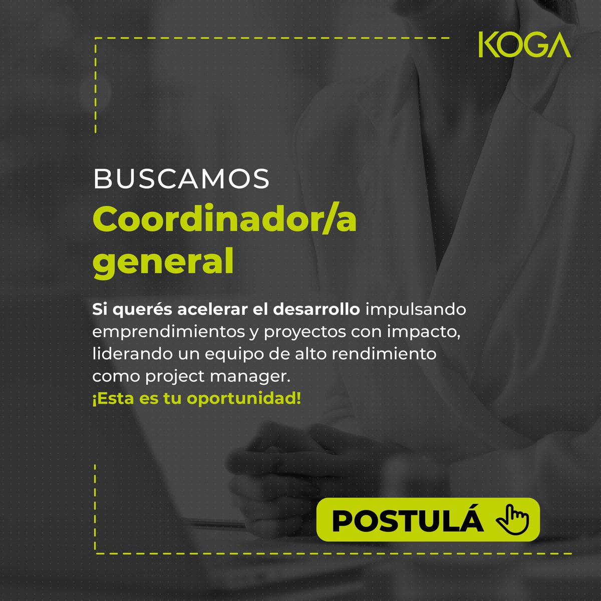 KogaImpactLab's tweet photo. ¡Sumate al team KOGA como Coordinador/a General!

Buscamos a una persona que quiera acelerar el desarrollo impulsando emprendimientos y proyectos con impacto liderando un equipo de alto rendimiento como project manager.

🔗 https://t.co/rq27lEbubH https://t.co/DnPFV0F4Bu