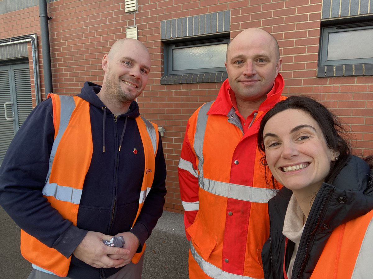 EmLouFrench's tweet photo. Another early but exciting morning ⛅️ 

BBC Yorkshire joined us in Sheffield as part of their ‘job swap’ for Children In Need

Amy from Look North tried her hand at being a refuse collector

On Monday, the guys get to give presenting a go in the BBC studio!

Bloody love my job! https://t.co/EQBUjVtOO1