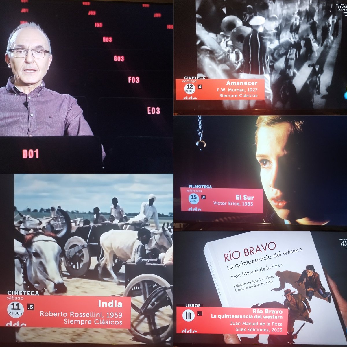 Siempre muy atento a las #recomendaciones de mi querido @GerardoQuietMan en @DiasDeCine . Hoy: 🎬 En @CinetecaMadrid India (mañana 11) y #Amanecer (dom12) 🎥 #ElSur de #VictorErice en @Filmoteca_es (día 15). 📚#RíoBravo , la quinta esencia del #western de @silexediciones .