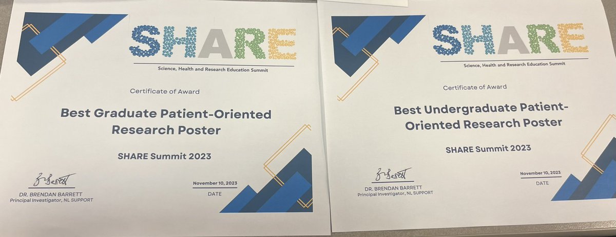 Two of our <a href="/MemorialHKR/">Memorial HKR</a> students won the best poster for undergrad and graduate categories at today's SHARE Summit by <a href="/NL_SUPPORT_Unit/">NL SUPPORT</a>. Way to go, Ava and Julia! It's an honour to work with you both! <a href="/DianaDeCarvalh5/">Diana De Carvalho</a>