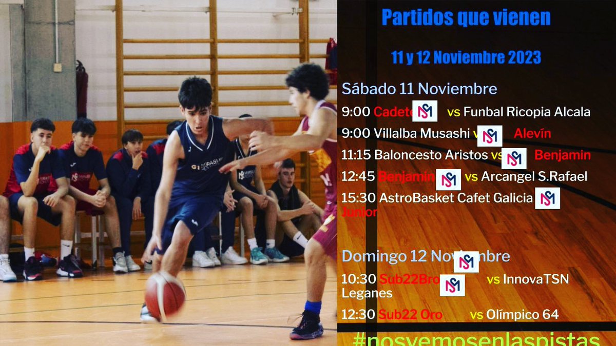 Juegan en casa Infantil, Cadete, Sub22 Oro y Sub22 Bronce
#123Europa
#baloncestodelbueno
#nosvemosenlaspistas
<a href="/AytoPinto/">Ayuntamiento de Pinto</a>
<a href="/ColegioMirasur/">Mirasur School</a>