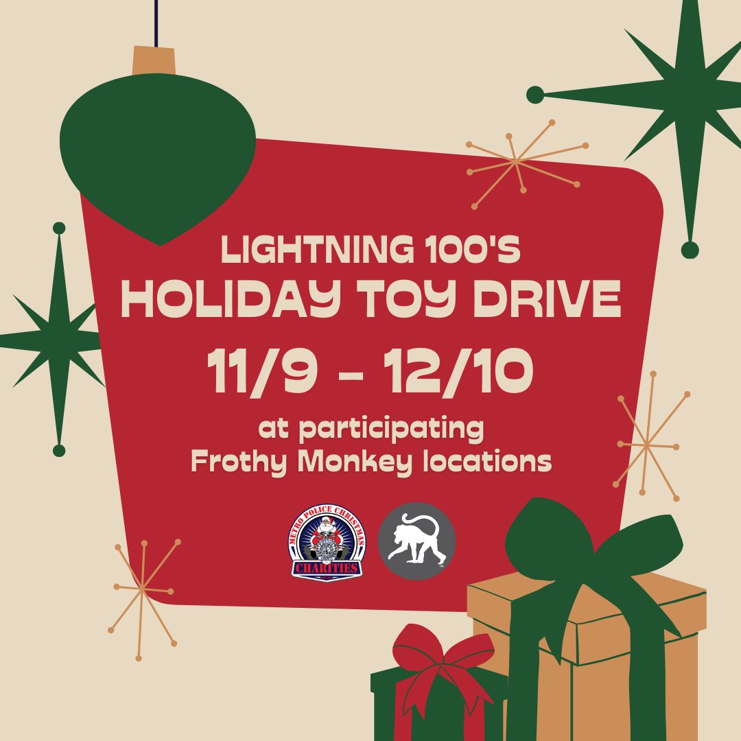 Join us in spreading holiday joy alongside @FrothyMonkey and @jdmcphersonjr by contributing an unwrapped toy at the upcoming @BasementEast show or any @FrothyMonkey location until December 17th! Visit lightning100.com/toydrive for more information