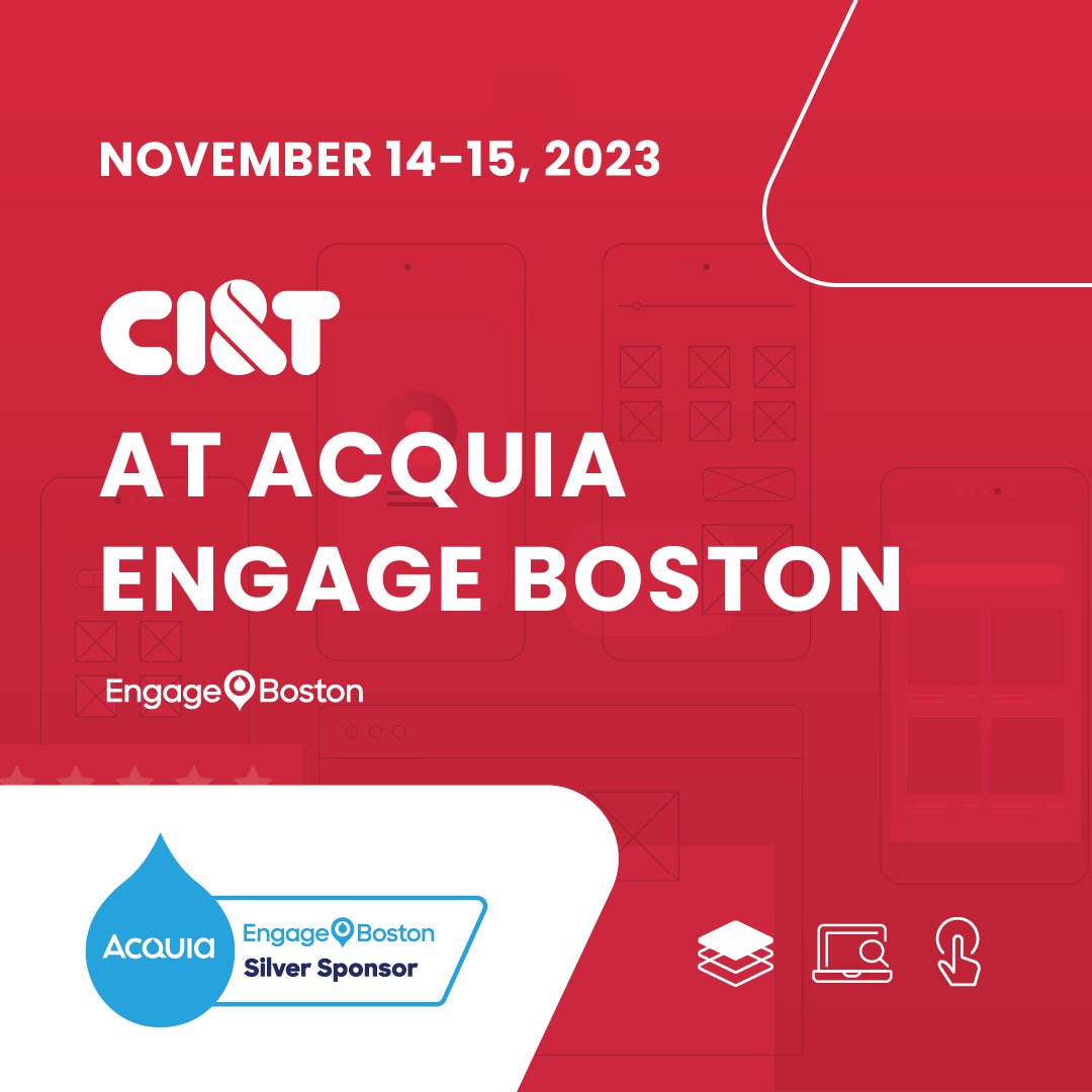 CI&amp;T is excited to be back at #AcquiaEngage in Boston this week! We're proud to be a Silver Sponsor, and we have a co-hosted workshop you won't want to miss tomorrow, November 14, 9:00am - 12:30pm ET: CDP Workshop for Data-Driven Marketers. Hope to see you there!

#AcquiaEngage
