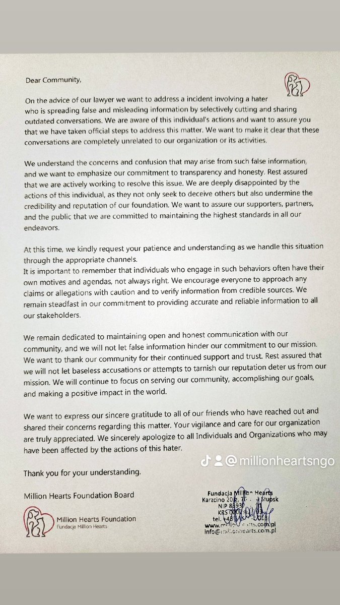 MHF_Poland's tweet photo. Million Hearts Foundation Statement. Please share!
#stophate #stophater #stophaters #stoplie #stoplies #stopliar #stopliars #stopscammers #officialwarning #warning https://t.co/Oo6b4jWUTf