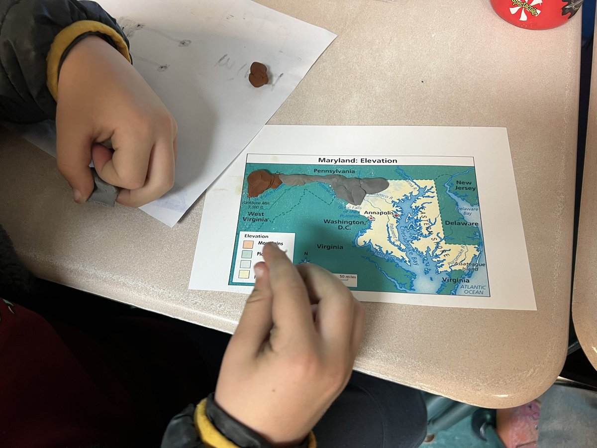 Students enjoyed creating topographical maps of Maryland in social studies today! 🗺️
