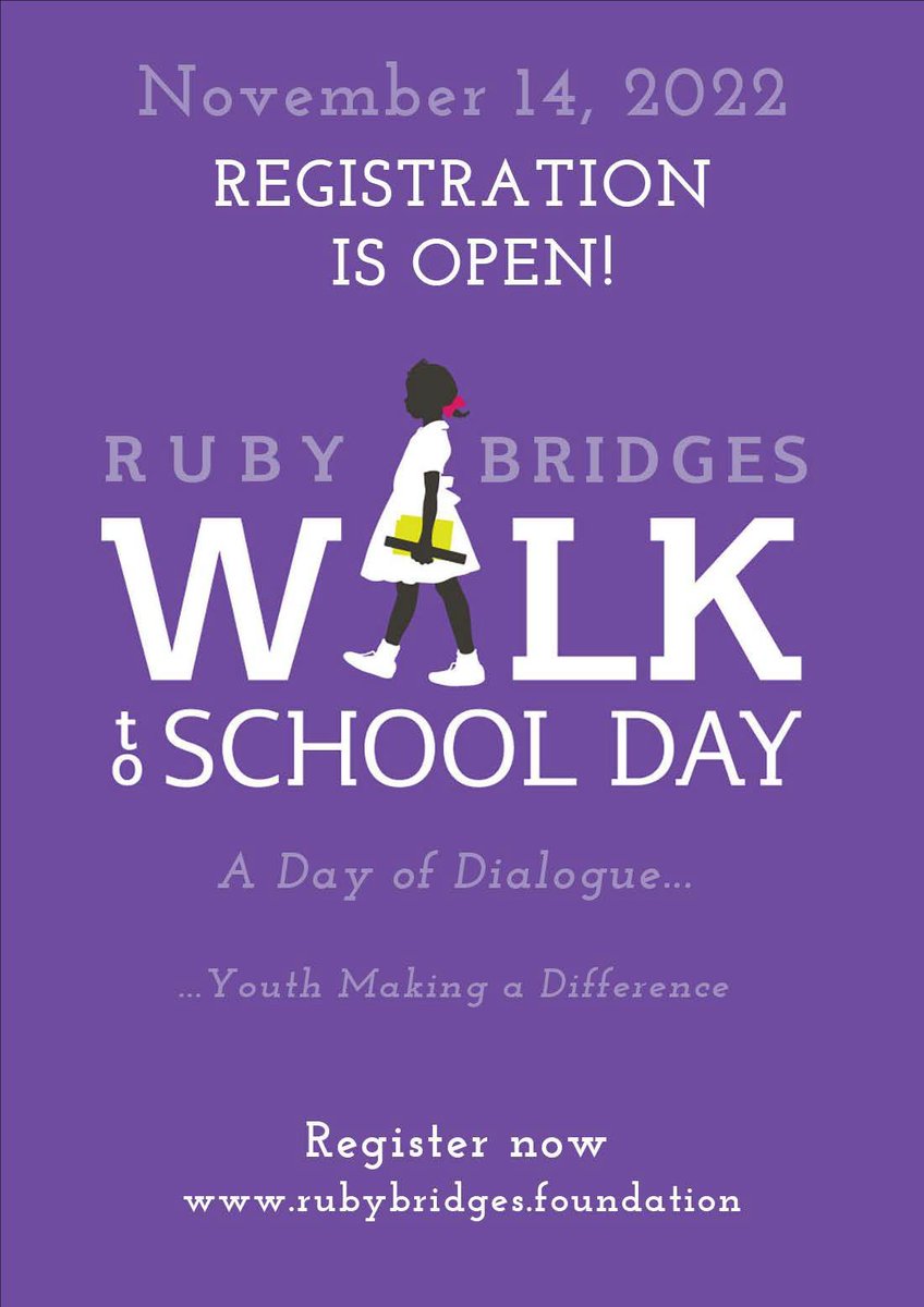 SafeRoutesNJ's tweet image. Save the date! Join us on 11/14 to celebrate Ruby Bridges Day and honor her extraordinary courage and resilience. Register: buff.ly/3sQKSsd Let&apos;s inspire future generations to stand up against injustice and fight for equality. #TakingStepsTogether #RubyBridgesFoundation