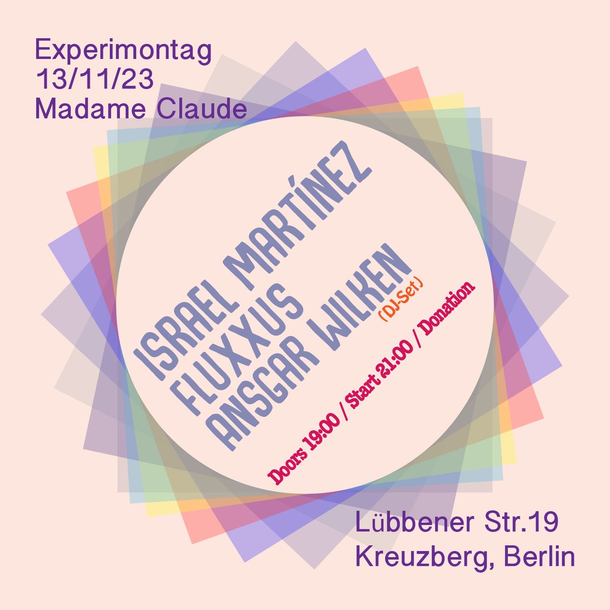 Dear friends in Berlin, you’re cordially invited. No images, no words, pure sound this time. Live set in Experimontag at Madame Claude. 13/11/23. Hear you there.