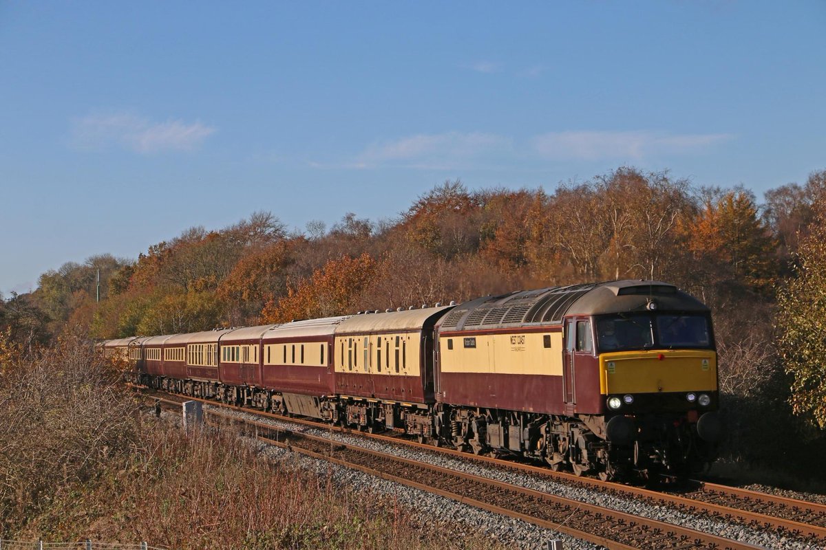 57601 at Cherry Tree with a Carnforth-York empty stock working on Friday 10/11/23. @northernbelletr @westcoastrail