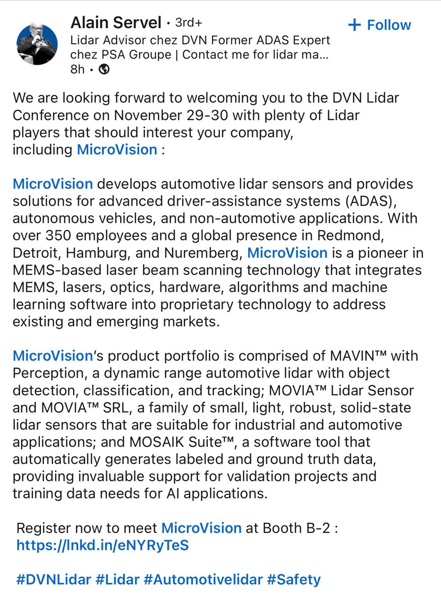 $MVIS #DVNLidar #Lidar  #Automotivelidar #Safety

Nov 29-30, 2023