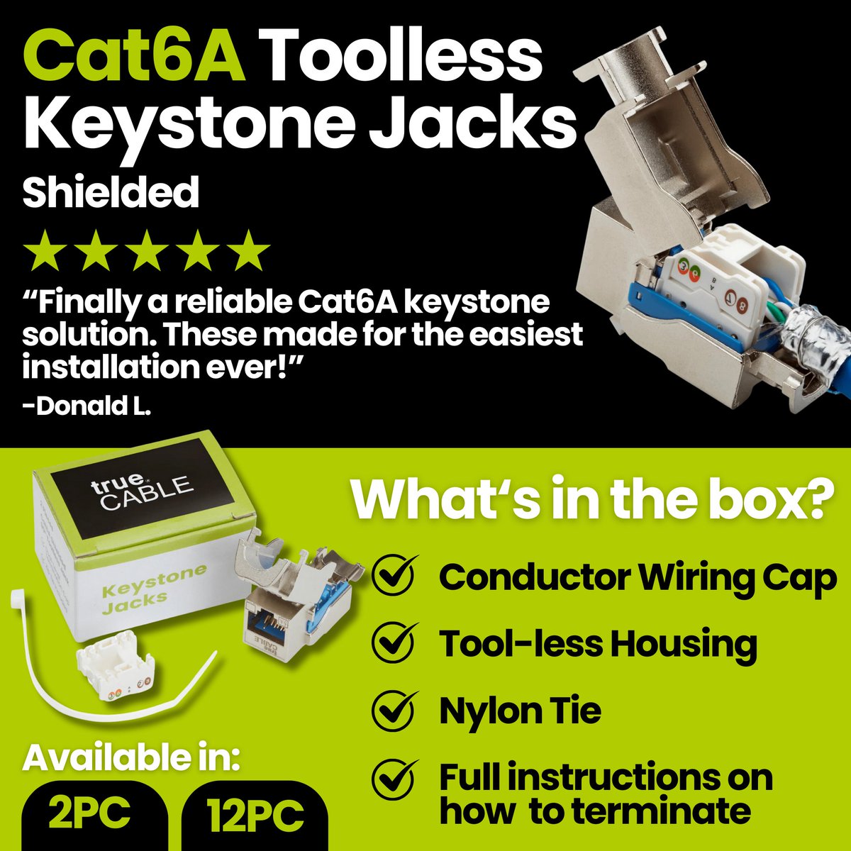 trueCABLEinc's tweet image. Psst, want to make your next install a breeze? We&apos;ve got the solution!

🛠️ Say goodbye to tools and hello to easy-peasy networking with our #trueCABLE Cat6A Shielded Toolless Keystone Jacks!

Say hello to easy and fast networking today — truecable.com/products/cat6a…

#LowVoltageTech
