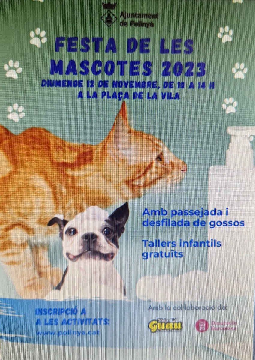 FESTA DE LES MASCOTES 2023
Aquest diumenge 12 de novembre a la Plaça de la Vila de Polinyà, es celebrà la Festa de las Mascotes de 10h a 14h.
La spAm amb el seu equip de voluntarias, hi sera present.